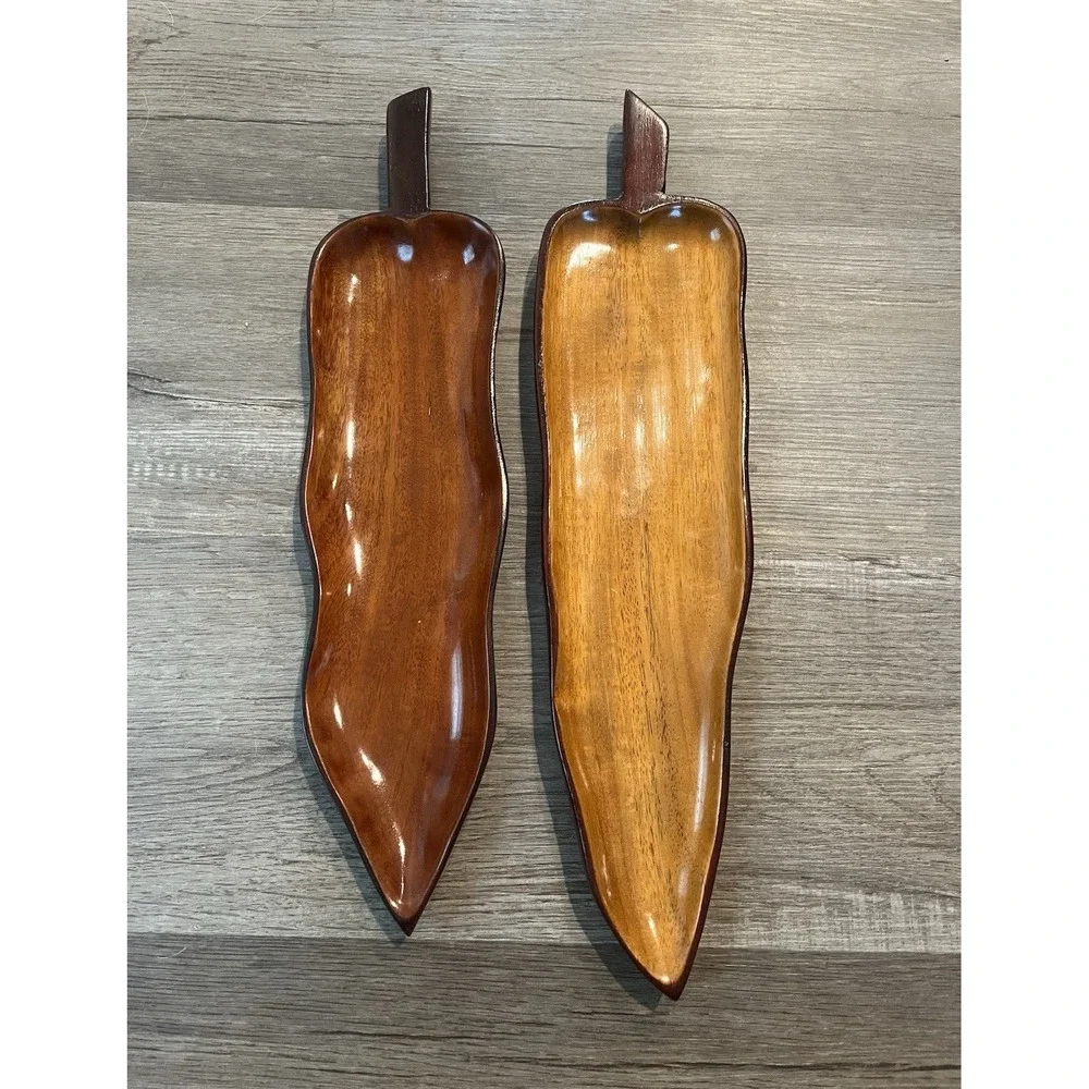 Elongated Mahogany wood Pepper-Shaped Serving Trays large mid-century mcm